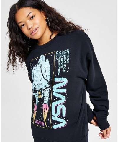 Juniors' NASA-Graphic Oversized Sweatshirt Black $12.60 Tops