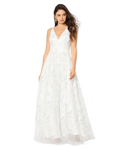 Juniors' Embroidered Mesh Ball Gown Ivory/peri $83.70 Dresses