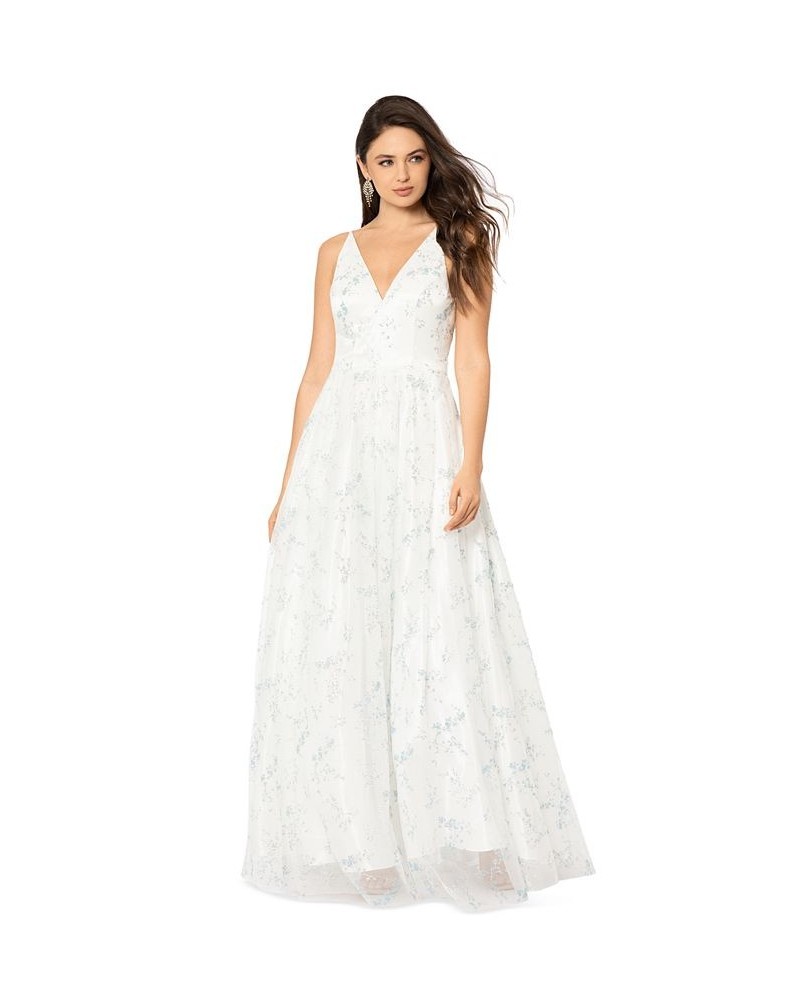 Juniors' Embroidered Mesh Ball Gown Ivory/peri $83.70 Dresses