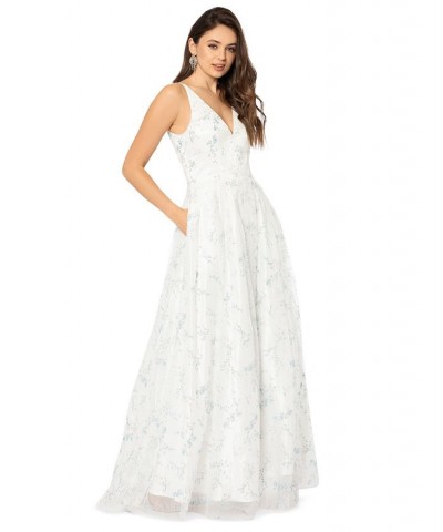 Juniors' Embroidered Mesh Ball Gown Ivory/peri $83.70 Dresses