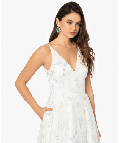 Juniors' Embroidered Mesh Ball Gown Ivory/peri $83.70 Dresses