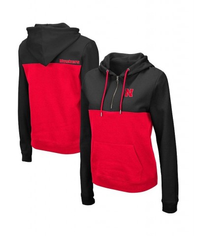 Women's Black and Red Nebraska Huskers Aidan Half-Zip Hoodie Black $27.60 Sweatshirts