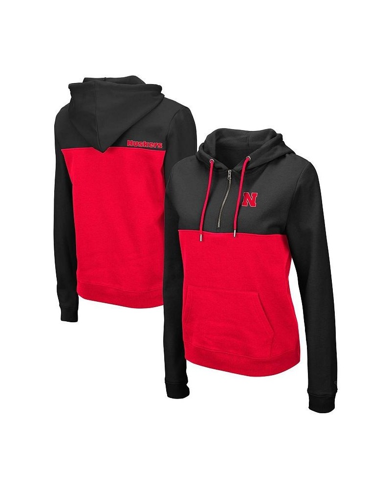 Women's Black and Red Nebraska Huskers Aidan Half-Zip Hoodie Black $27.60 Sweatshirts