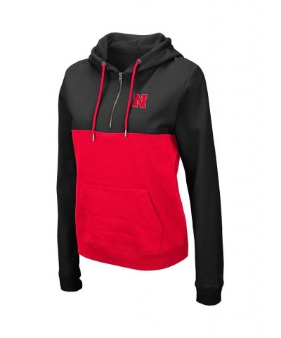 Women's Black and Red Nebraska Huskers Aidan Half-Zip Hoodie Black $27.60 Sweatshirts