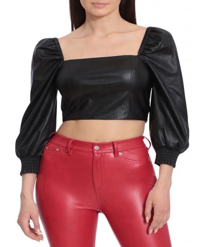 Women's Faux-Leather Crop Top Black $16.18 Tops