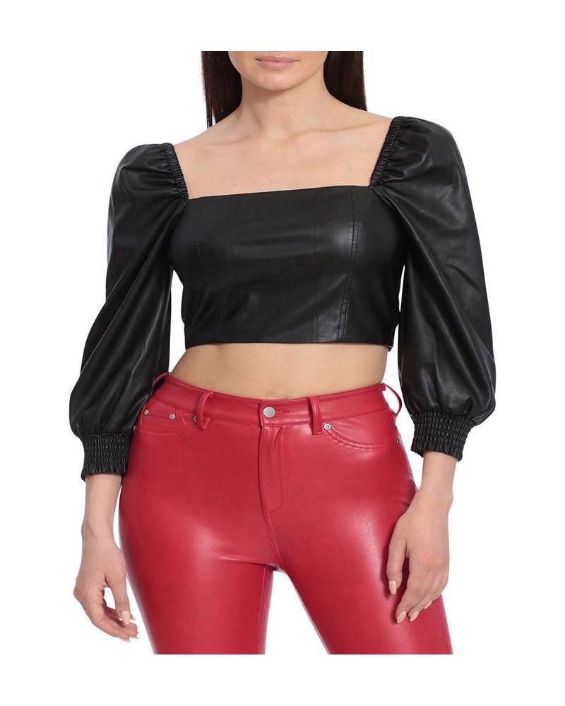 Women's Faux-Leather Crop Top Black $16.18 Tops