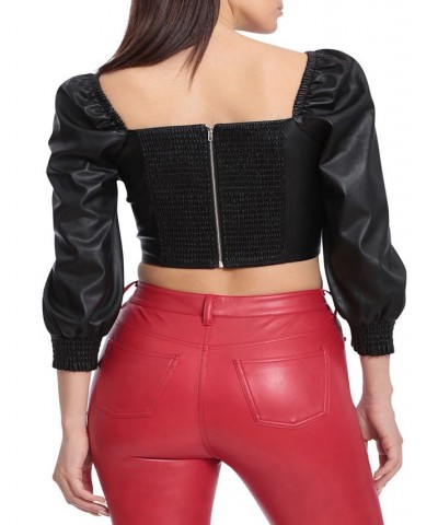 Women's Faux-Leather Crop Top Black $16.18 Tops