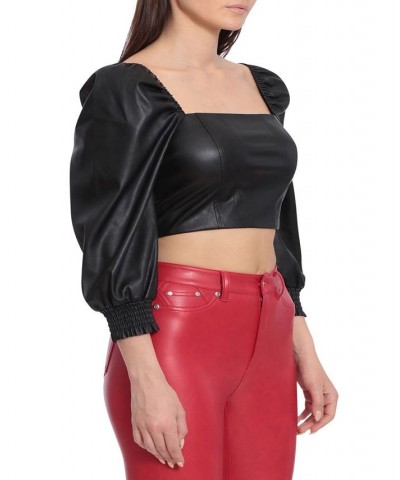 Women's Faux-Leather Crop Top Black $16.18 Tops