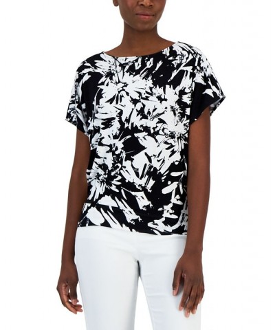 Petite Printed Crewneck Short-Sleeve Top Black $12.88 Tops