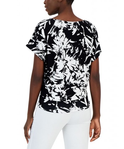 Petite Printed Crewneck Short-Sleeve Top Black $12.88 Tops