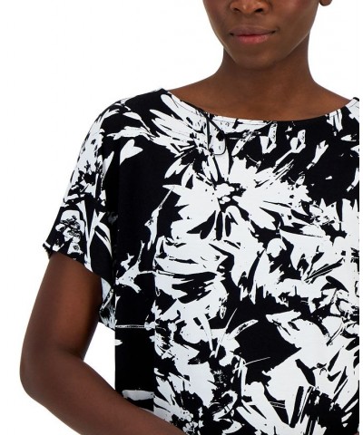 Petite Printed Crewneck Short-Sleeve Top Black $12.88 Tops