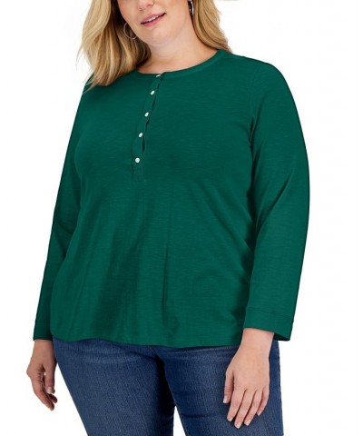 Plus Size Henley Top Aventurine $15.94 Tops