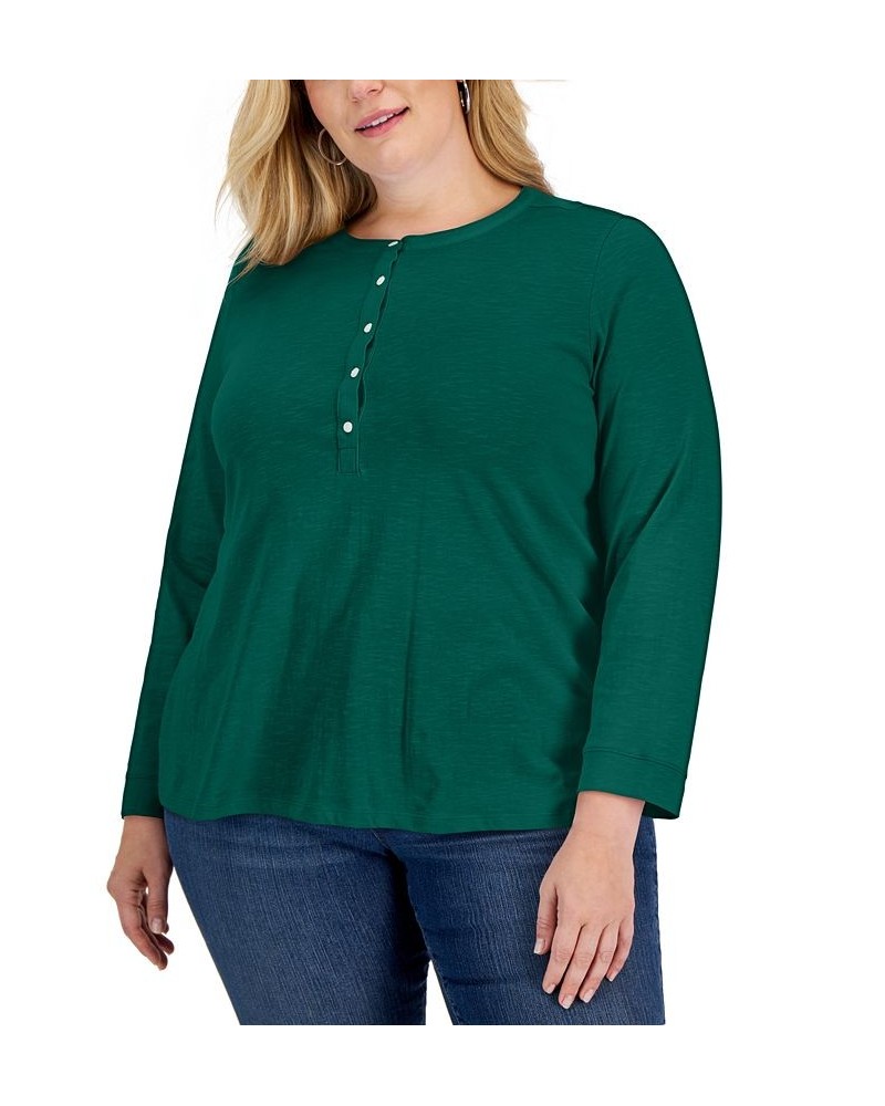 Plus Size Henley Top Aventurine $15.94 Tops