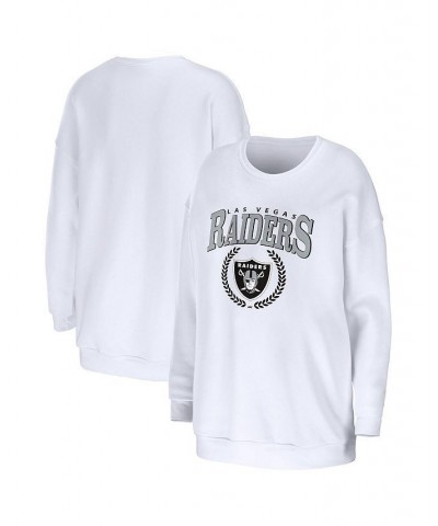 Women's White Las Vegas Raiders Oversized Pullover Sweatshirt White $36.00 Sweatshirts