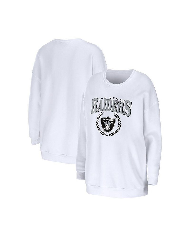 Women's White Las Vegas Raiders Oversized Pullover Sweatshirt White $36.00 Sweatshirts