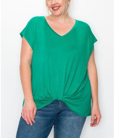 Plus Size V-neck Twist Front Top Kelly Green $16.56 Tops