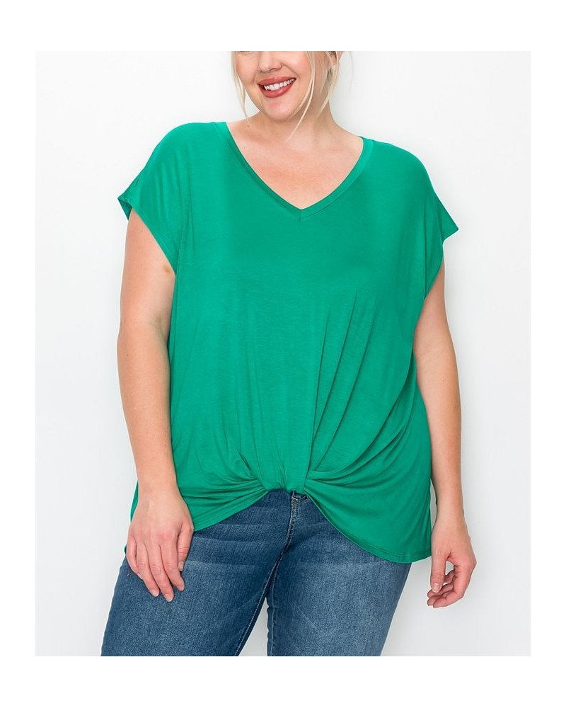 Plus Size V-neck Twist Front Top Kelly Green $16.56 Tops