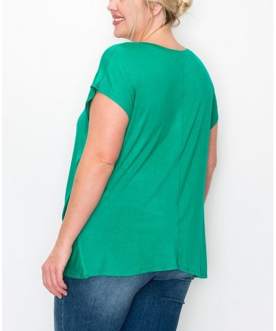 Plus Size V-neck Twist Front Top Kelly Green $16.56 Tops