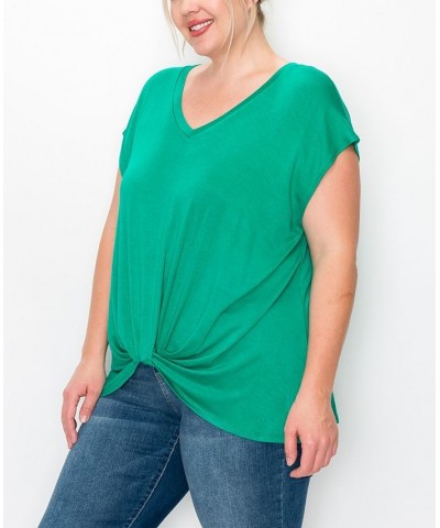 Plus Size V-neck Twist Front Top Kelly Green $16.56 Tops