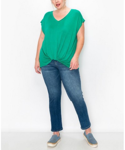 Plus Size V-neck Twist Front Top Kelly Green $16.56 Tops