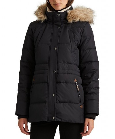 Women's Faux-Fur-Trim Hooded Down Puffer Coat Blue $95.00 Coats