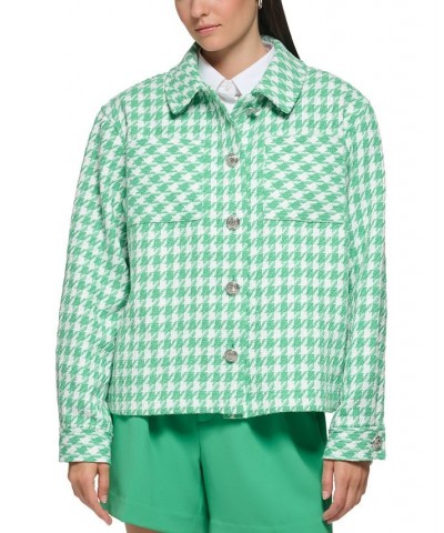 Women's Houndstooth Button Jacket Soft White/ Green $97.76 Jackets