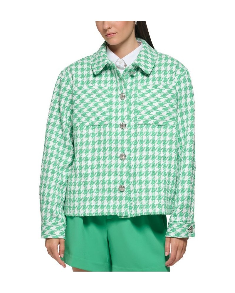 Women's Houndstooth Button Jacket Soft White/ Green $97.76 Jackets