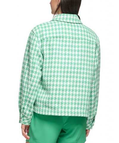 Women's Houndstooth Button Jacket Soft White/ Green $97.76 Jackets