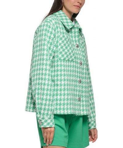 Women's Houndstooth Button Jacket Soft White/ Green $97.76 Jackets