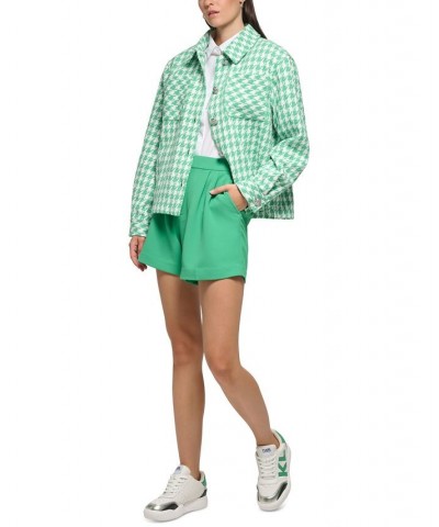 Women's Houndstooth Button Jacket Soft White/ Green $97.76 Jackets