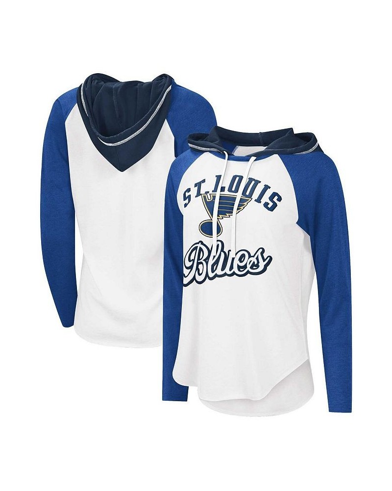 Women's Starter White Blue St. Louis Blues MVP Raglan Hoodie T-shirt Blue $26.99 Tops