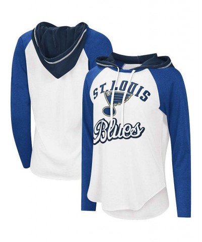 Women's Starter White Blue St. Louis Blues MVP Raglan Hoodie T-shirt Blue $26.99 Tops