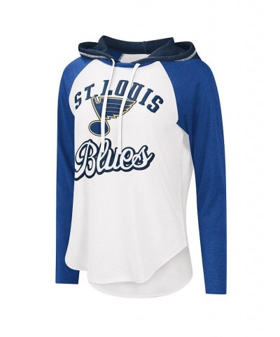 Women's Starter White Blue St. Louis Blues MVP Raglan Hoodie T-shirt Blue $26.99 Tops