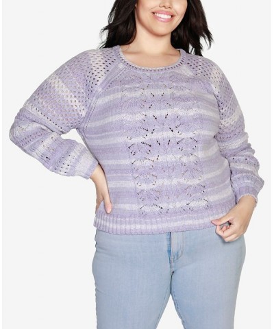 Black Label Plus Size Space Dye Pointelle Blouson Sleeve Sweater Pale Iris Combo $27.50 Sweaters