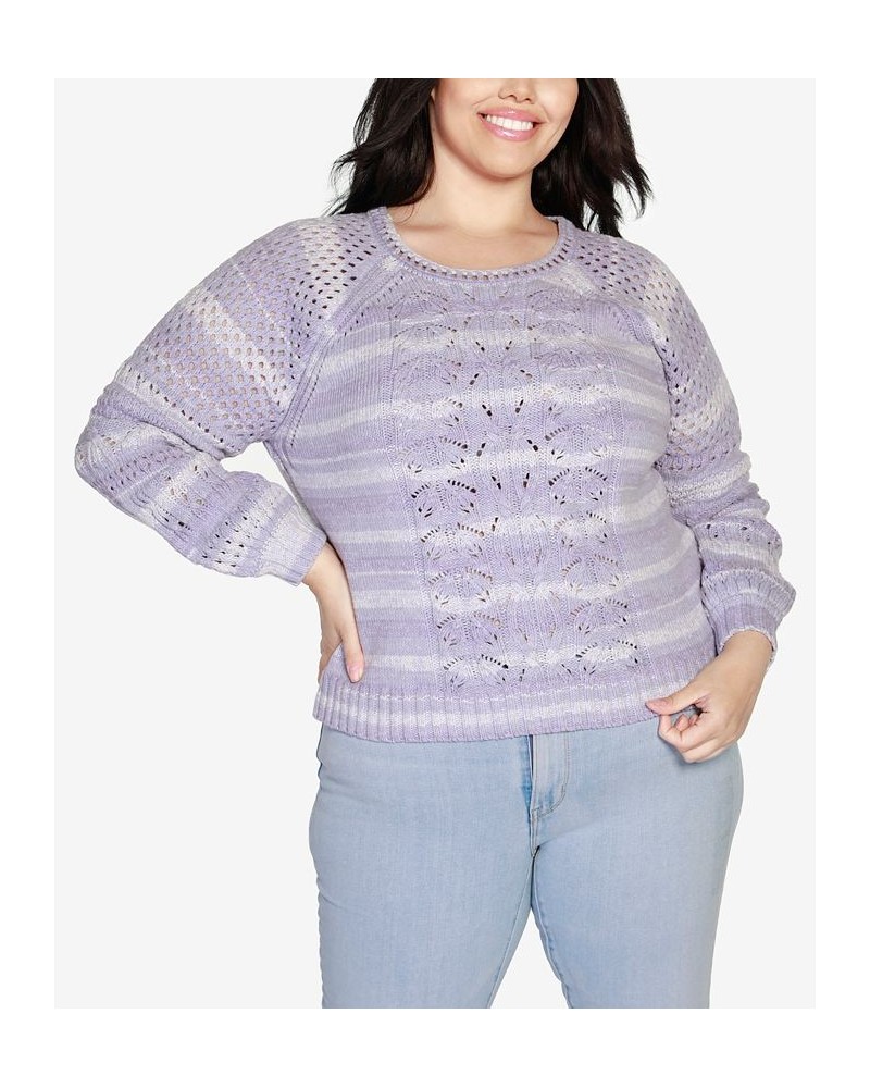 Black Label Plus Size Space Dye Pointelle Blouson Sleeve Sweater Pale Iris Combo $27.50 Sweaters