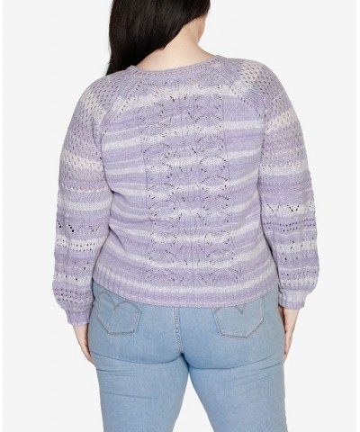 Black Label Plus Size Space Dye Pointelle Blouson Sleeve Sweater Pale Iris Combo $27.50 Sweaters