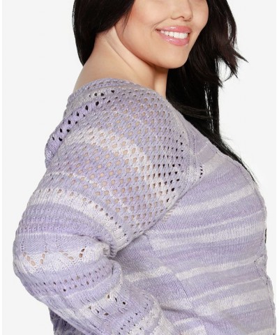 Black Label Plus Size Space Dye Pointelle Blouson Sleeve Sweater Pale Iris Combo $27.50 Sweaters