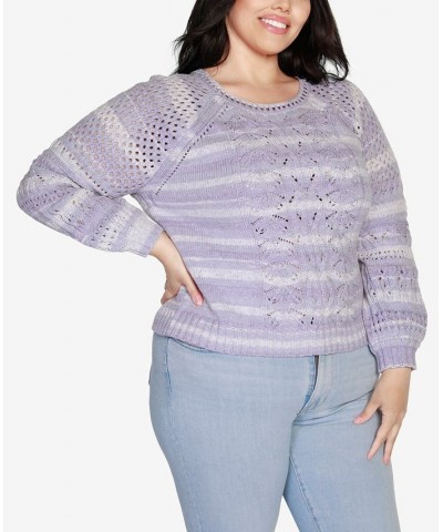 Black Label Plus Size Space Dye Pointelle Blouson Sleeve Sweater Pale Iris Combo $27.50 Sweaters