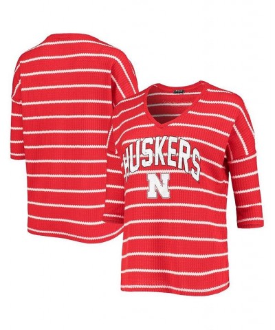 Women's Scarlet Nebraska Huskers Striped Tri-Blend 3/4 Sleeve T-shirt Scarlet $28.99 Tops