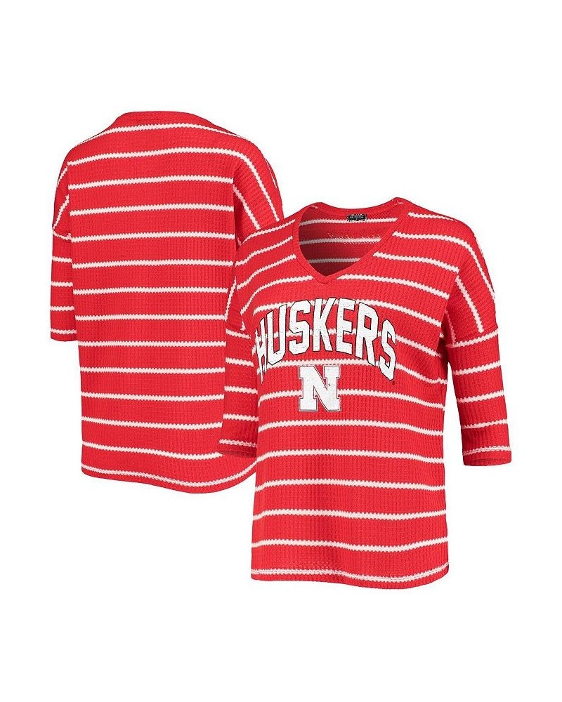 Women's Scarlet Nebraska Huskers Striped Tri-Blend 3/4 Sleeve T-shirt Scarlet $28.99 Tops