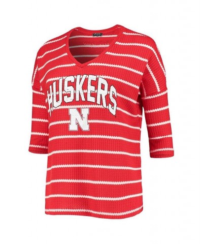 Women's Scarlet Nebraska Huskers Striped Tri-Blend 3/4 Sleeve T-shirt Scarlet $28.99 Tops