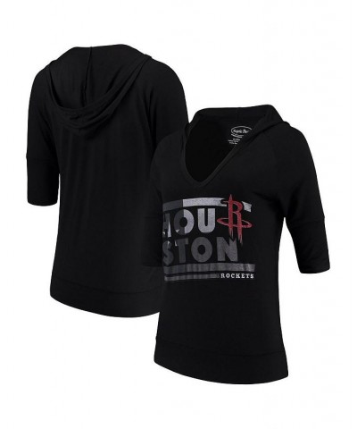 Women's Threads Black Houston Rockets City State Elbow Sleeve V-Neck Hooded Pullover Top Black $29.25 Tops