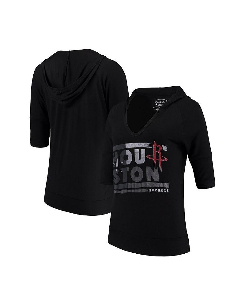 Women's Threads Black Houston Rockets City State Elbow Sleeve V-Neck Hooded Pullover Top Black $29.25 Tops