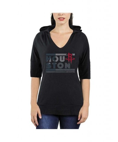 Women's Threads Black Houston Rockets City State Elbow Sleeve V-Neck Hooded Pullover Top Black $29.25 Tops