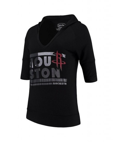 Women's Threads Black Houston Rockets City State Elbow Sleeve V-Neck Hooded Pullover Top Black $29.25 Tops