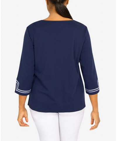 Women's Embroidered Scroll Yoke Top Navy $33.36 Tops