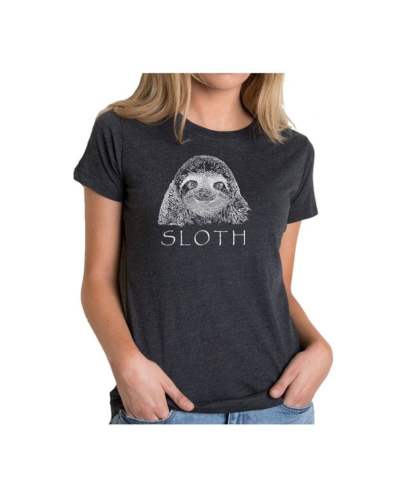 Women's Premium Word Art T-Shirt - Sloth Black $26.54 Tops