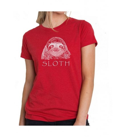 Women's Premium Word Art T-Shirt - Sloth Black $26.54 Tops