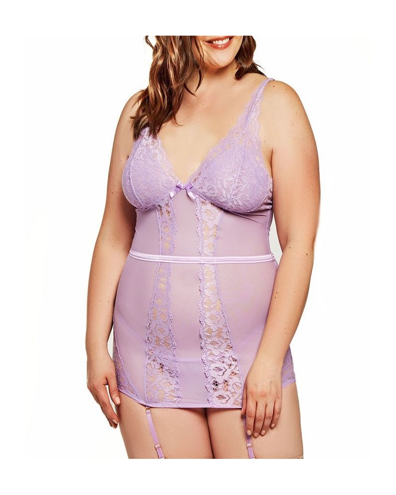 Jeannie Plus Size Elegant Lace Chemise and Panty 2pc Lingerie Set Lilac $27.88 Lingerie