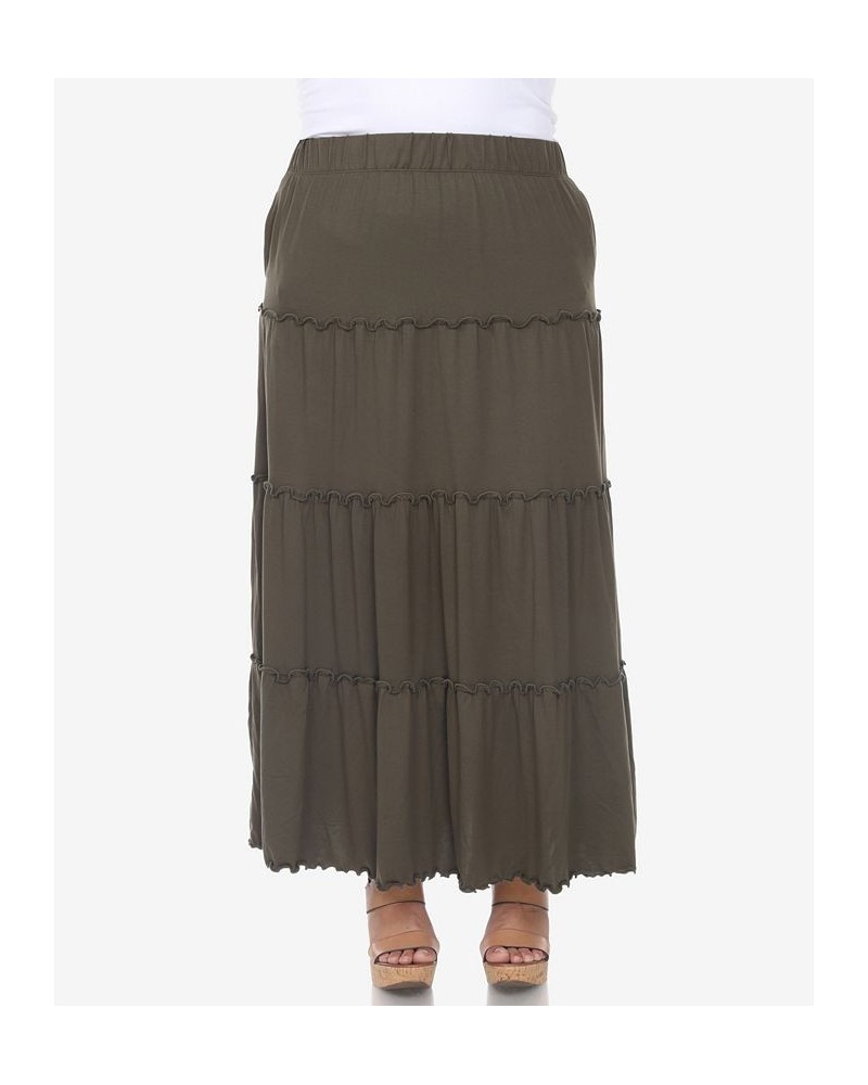 Plus Size Tiered Maxi Skirt Olive $31.28 Skirts